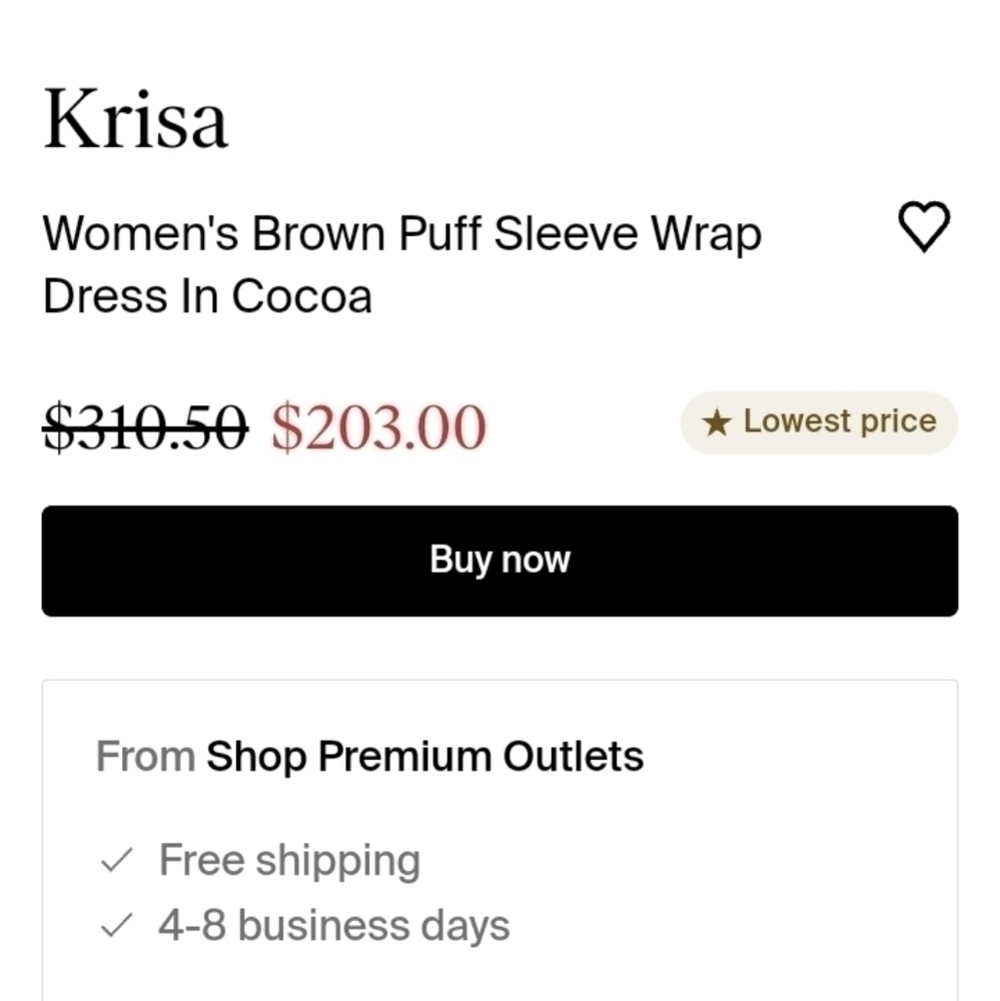 NWT Krisa Puff Sleeve Wrap Dress in Cocoa - Picture 2 of 9